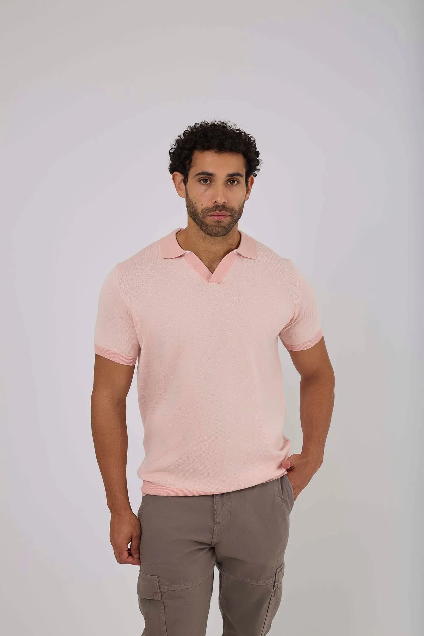 Men Polo Casual With Bottom Rib Pink