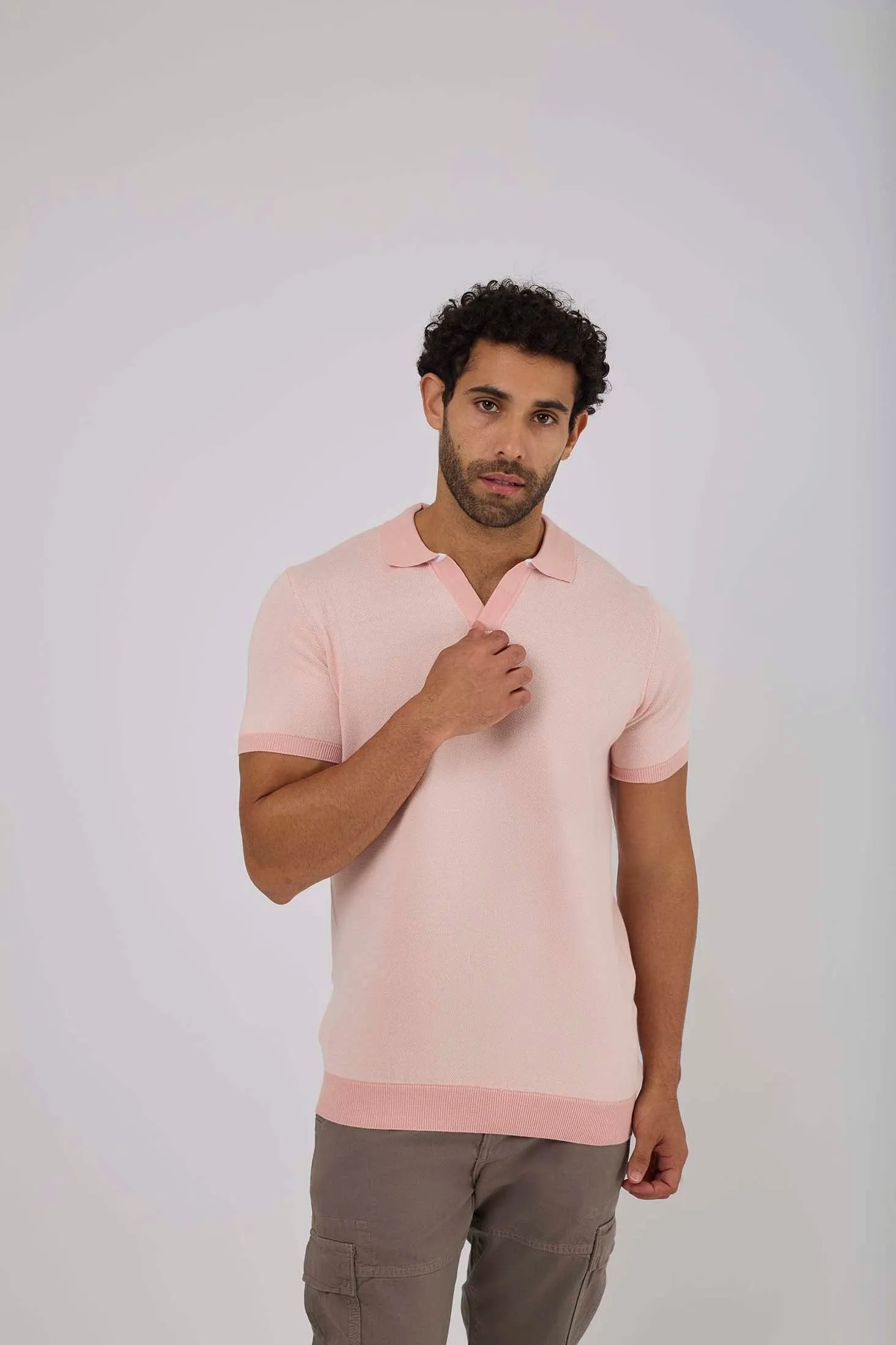 Men Polo Casual With Bottom Rib Pink