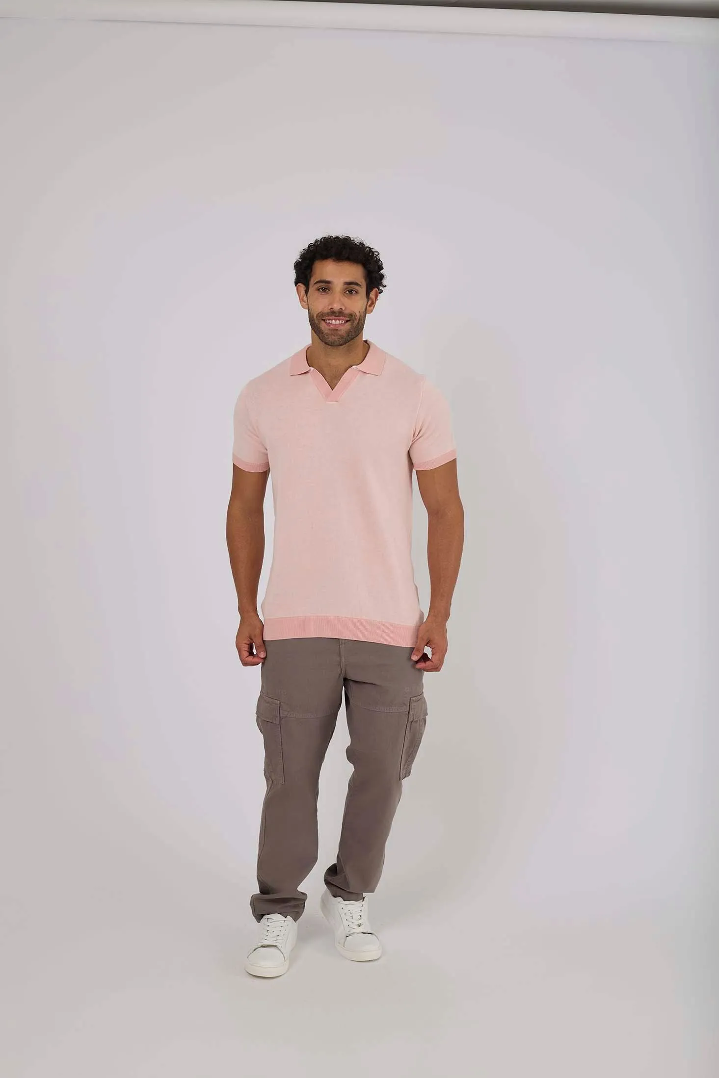 Men Polo Casual With Bottom Rib Pink