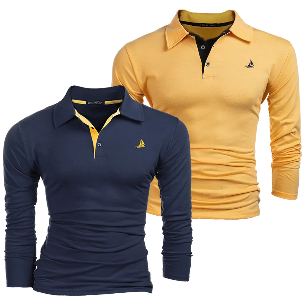 Men's 2 Pack Long Sleeve Polos - Navy / Mustard