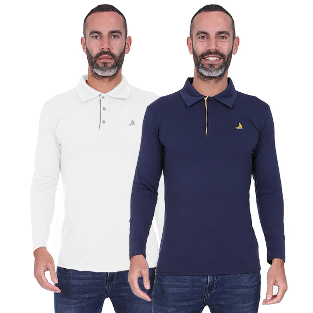 Men's 2 Pack Long Sleeve Polos - Navy / Mustard