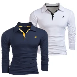 Men's 2 Pack Long Sleeve Polos - Navy / Mustard