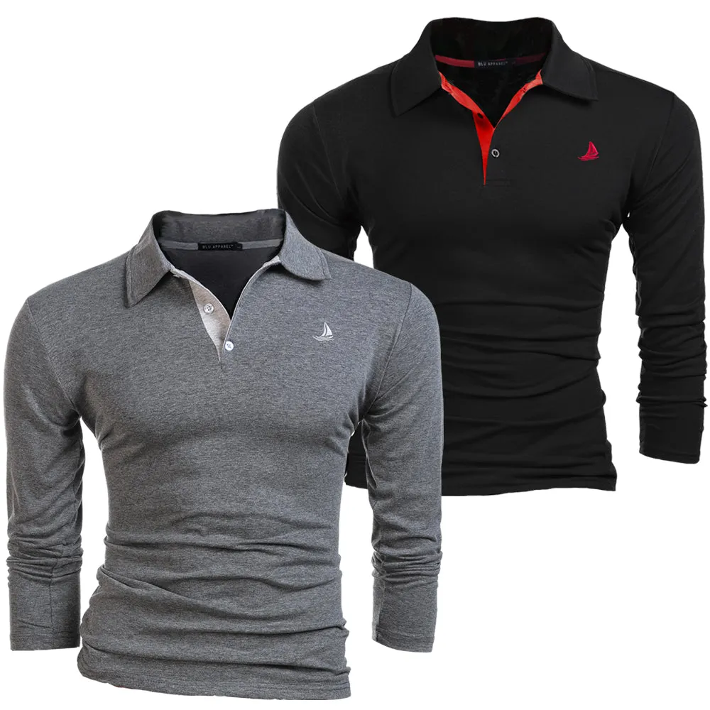 Men's 2 Pack Long Sleeve Polos - Navy / Mustard