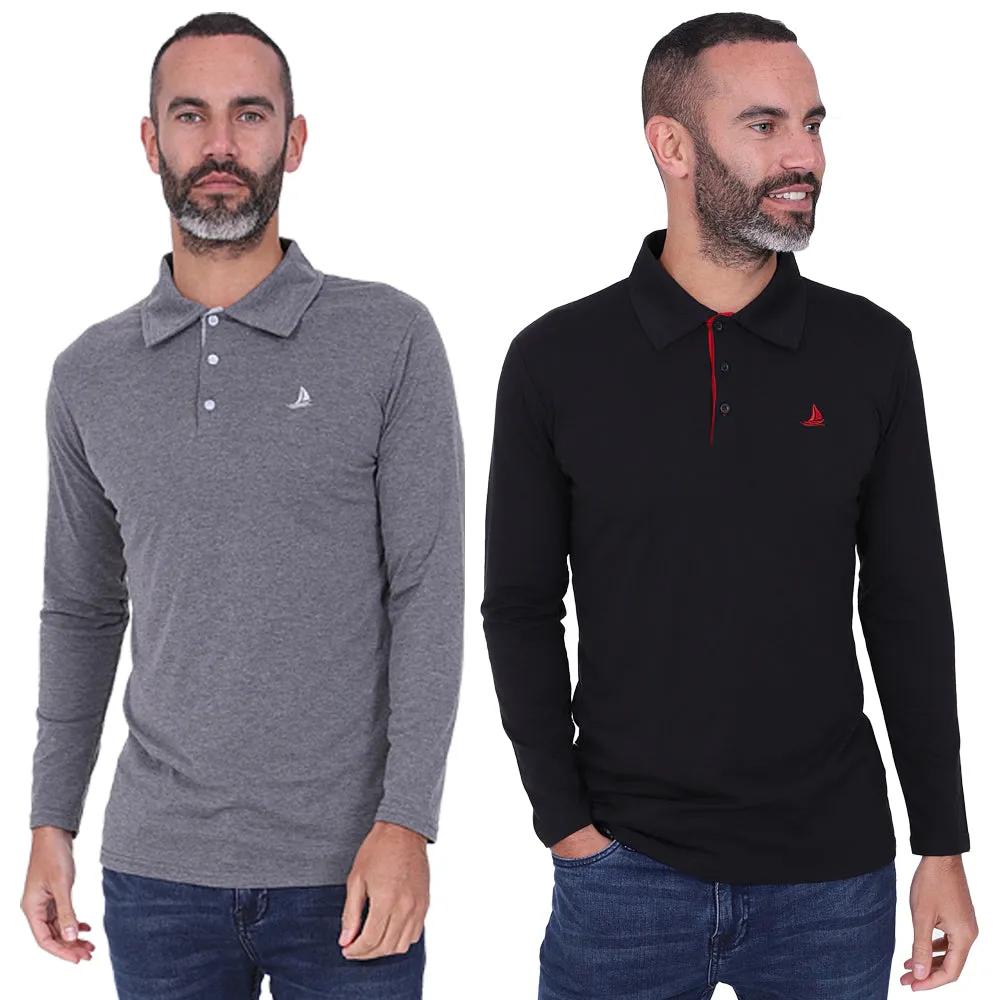Men's 2 Pack Long Sleeve Polos - Navy / Mustard