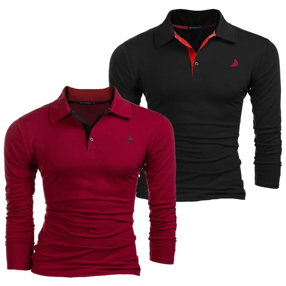 Men's 2 Pack Long Sleeve Polos - Navy / Mustard