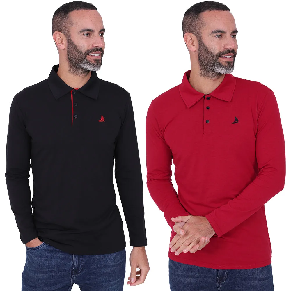 Men's 2 Pack Long Sleeve Polos - Navy / Mustard