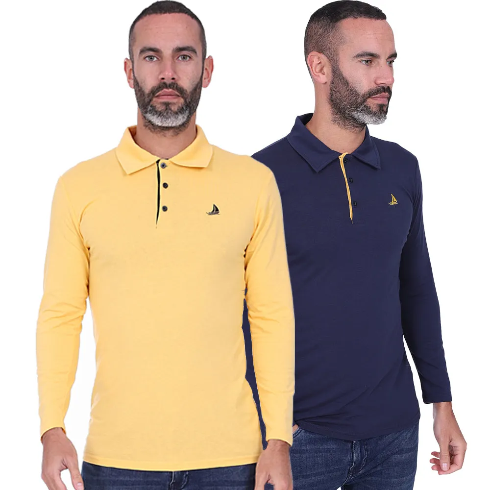 Men's 2 Pack Long Sleeve Polos - Navy / Mustard