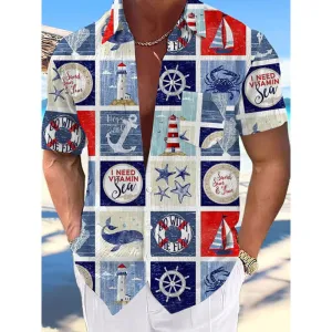 Men's Casual Marine Style Printed Lapel Shirt