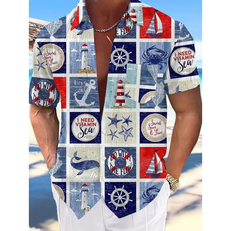 Men's Casual Marine Style Printed Lapel Shirt