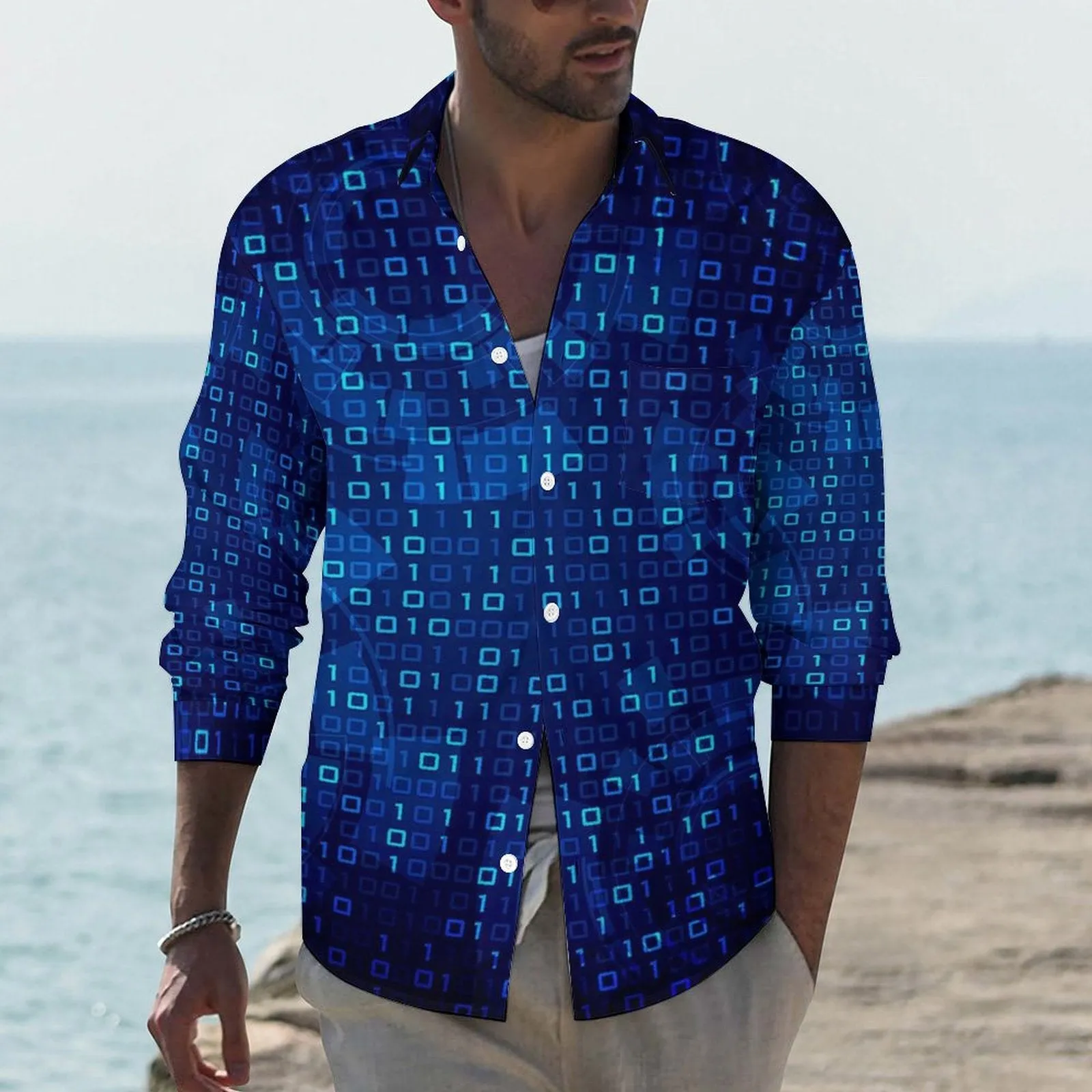 Men's Casual Number Printed Long Sleeve Shirt 2311000596