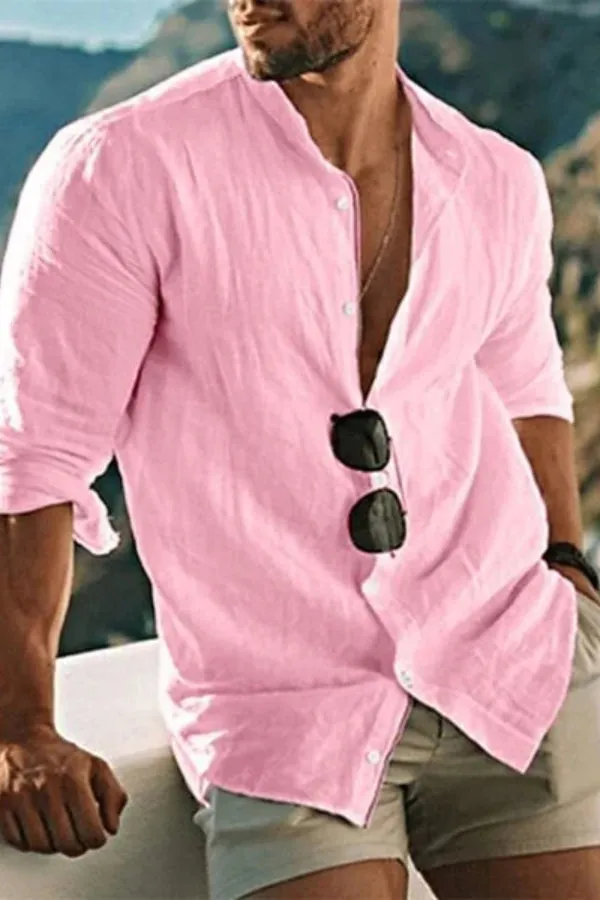 MEN'S CASUAL SOLID COLOR LINEN BEACH SHIRT