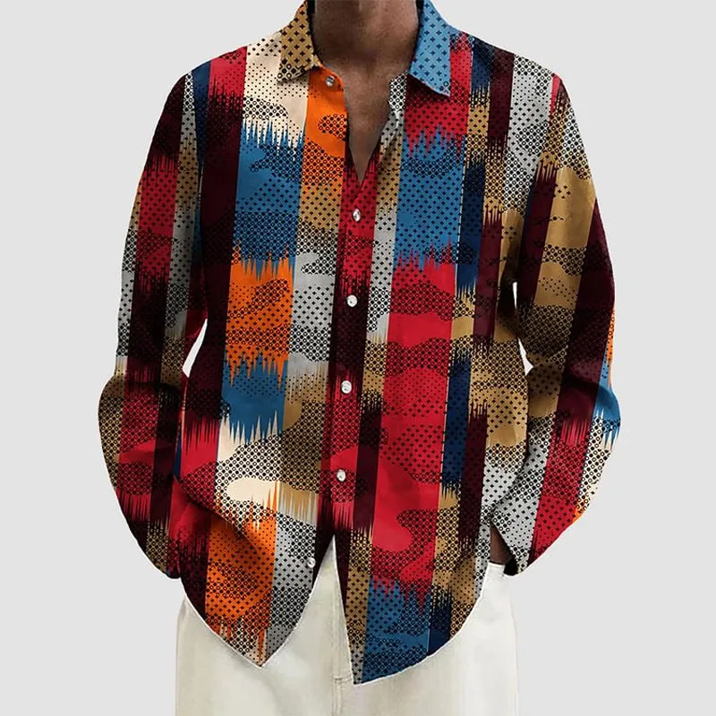 Men's Colorful Stripes Print Long Sleeve Shirt 2411011024