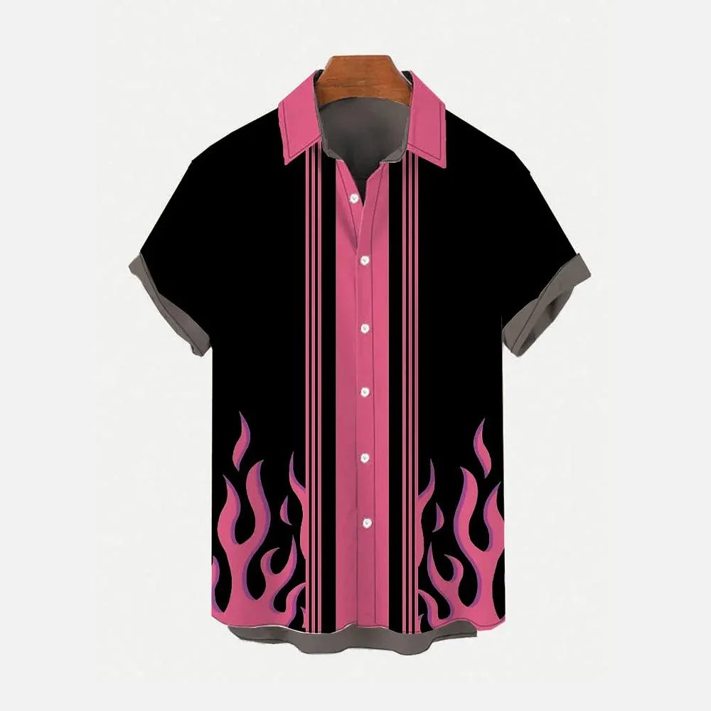 Men's Flame Stripe Casual Short Sleeve Shirt