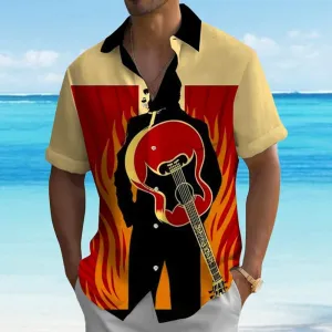 Men's Music Guitar Printed Short Sleeve Shirt