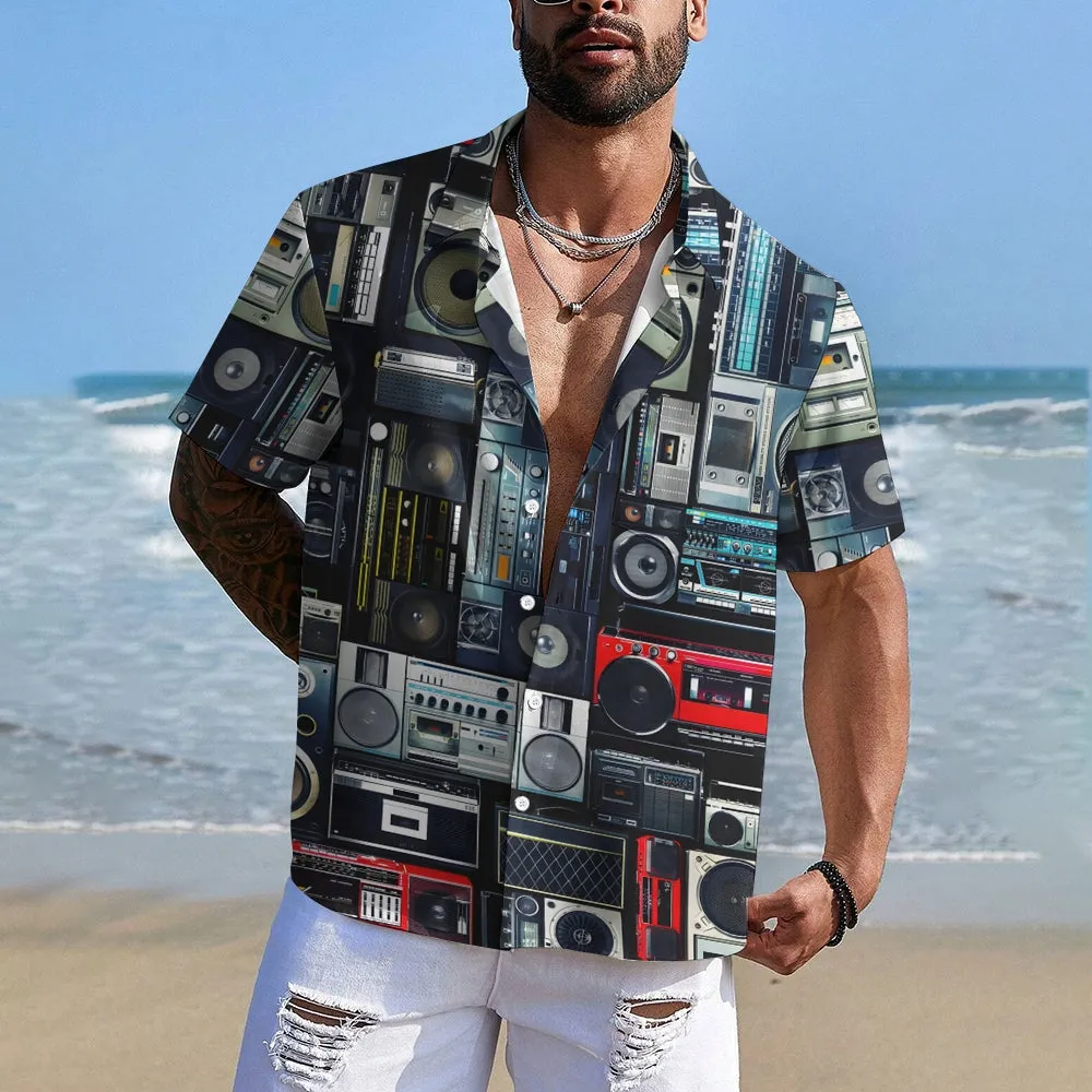 Men's Music Radio Print Casual Short Sleeve Shirt 2402000201