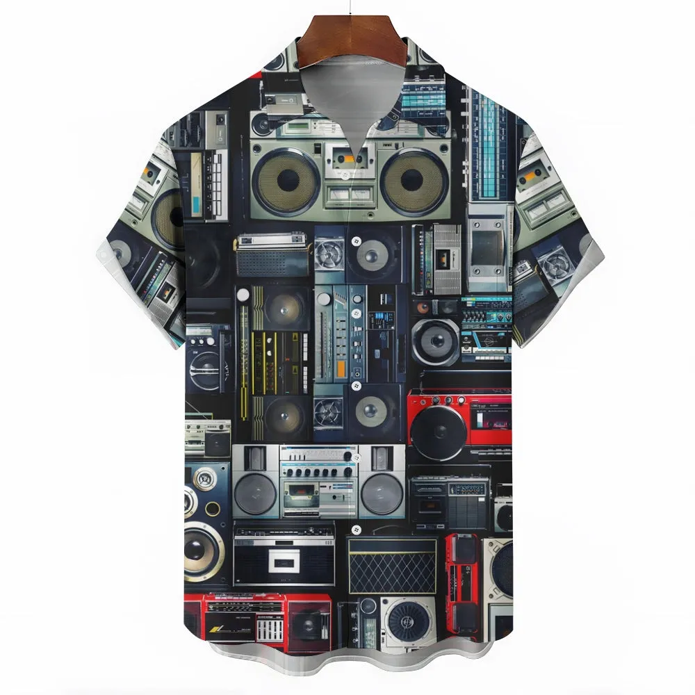 Men's Music Radio Print Casual Short Sleeve Shirt 2402000201