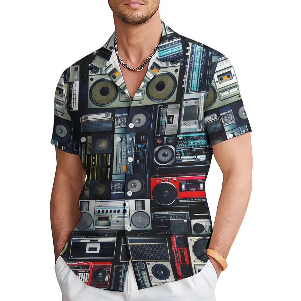 Men's Music Radio Print Casual Short Sleeve Shirt 2402000201
