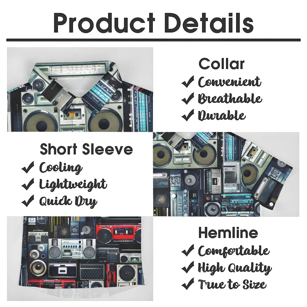 Men's Music Radio Print Casual Short Sleeve Shirt 2402000201