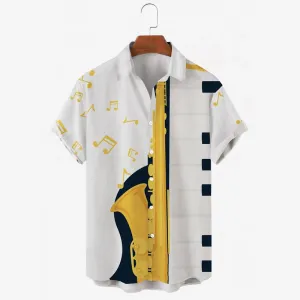 Men's Printed Musical Notation Short Sleeve Shirt