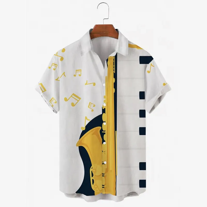 Men's Printed Musical Notation Short Sleeve Shirt