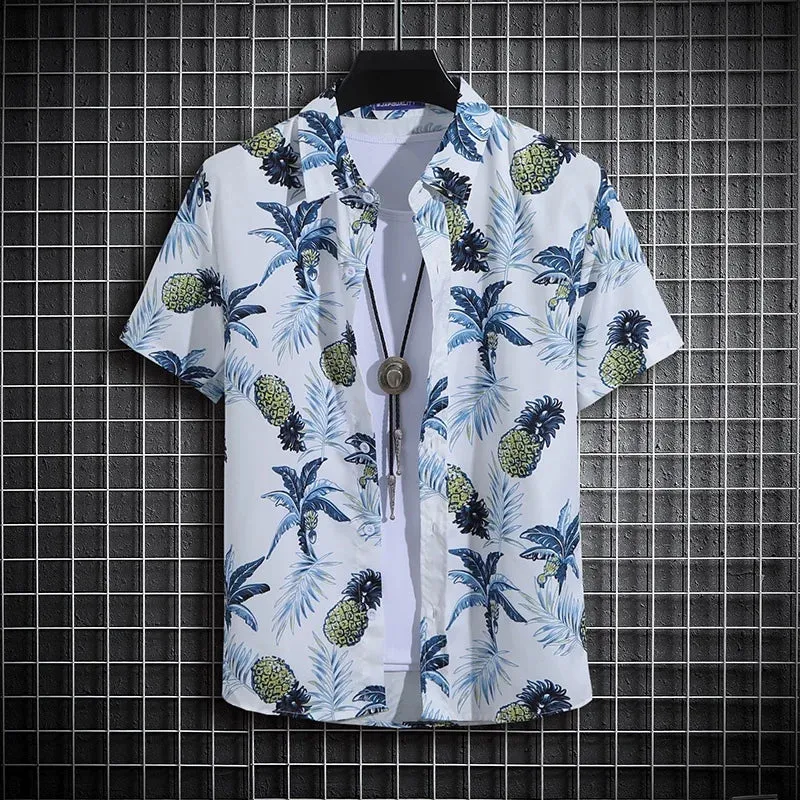 Men's Shirt Short Summer Sleeve Printed Shirt Thin Beach Shirt Men's Clothing Turtle Neck Polo  Shirt for Men Casual Top