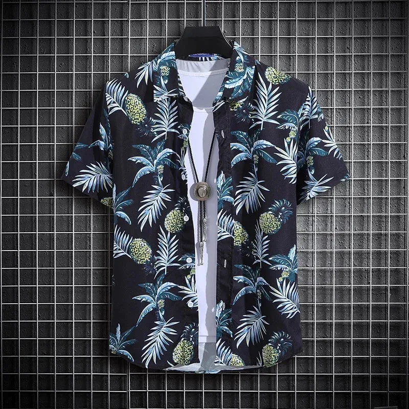 Men's Shirt Short Summer Sleeve Printed Shirt Thin Beach Shirt Men's Clothing Turtle Neck Polo  Shirt for Men Casual Top