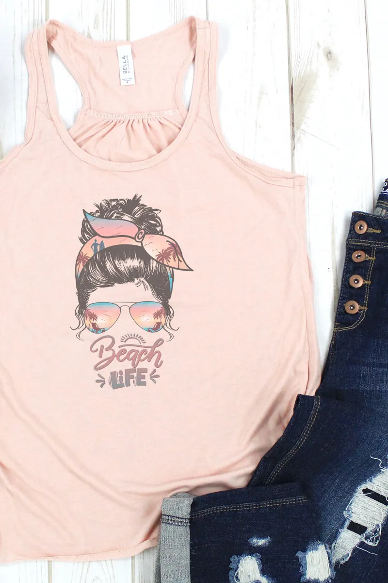 Messy Bun Beach Life Flowy Racerback Tank