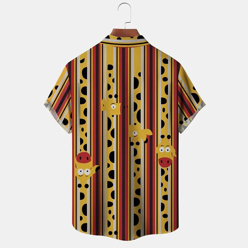 Multicolor Cartoon Giraffe Animal Printed Short Sleeve Shirt