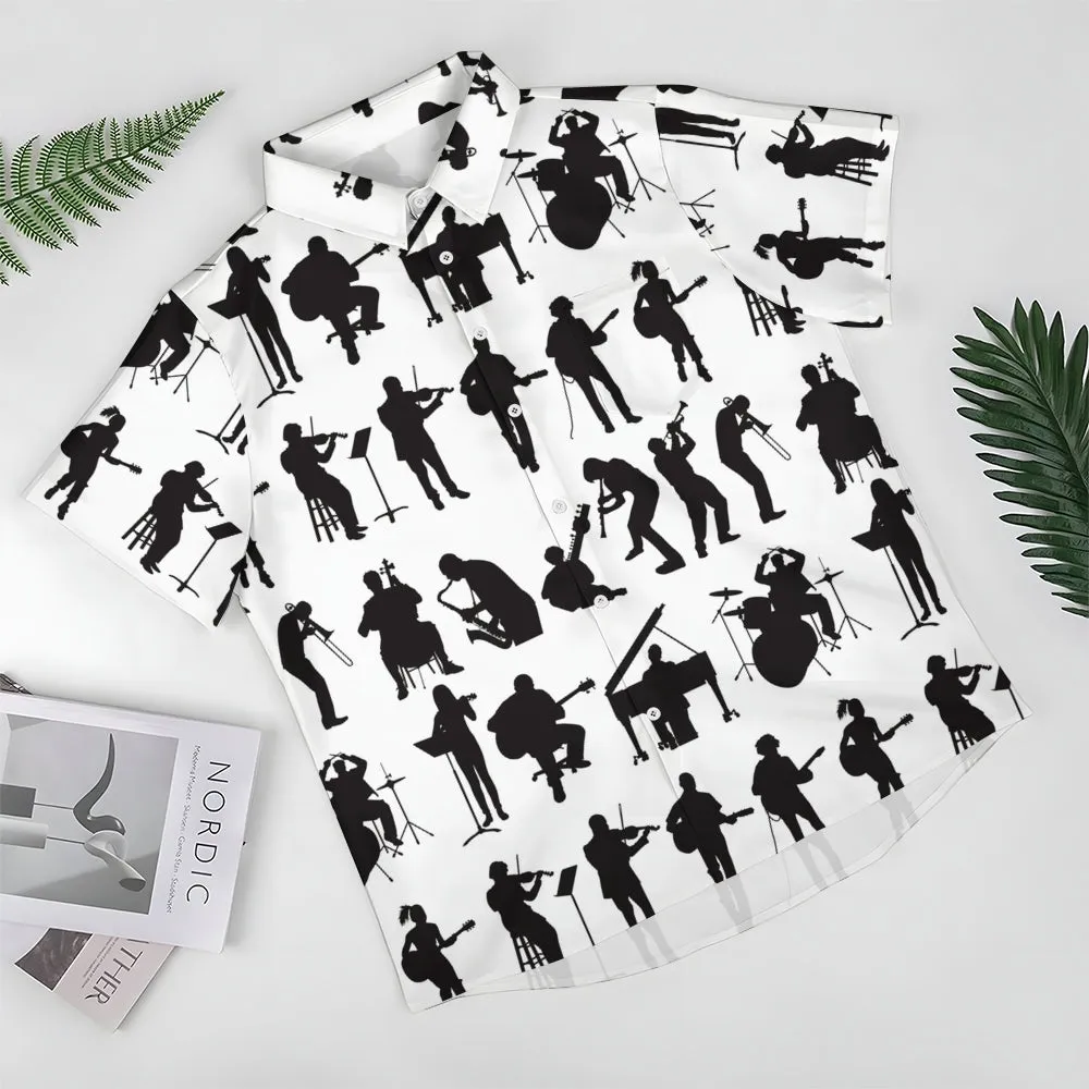 Musician Silhouette Print Casual Oversized Short-Sleeved Shirt 2407005184