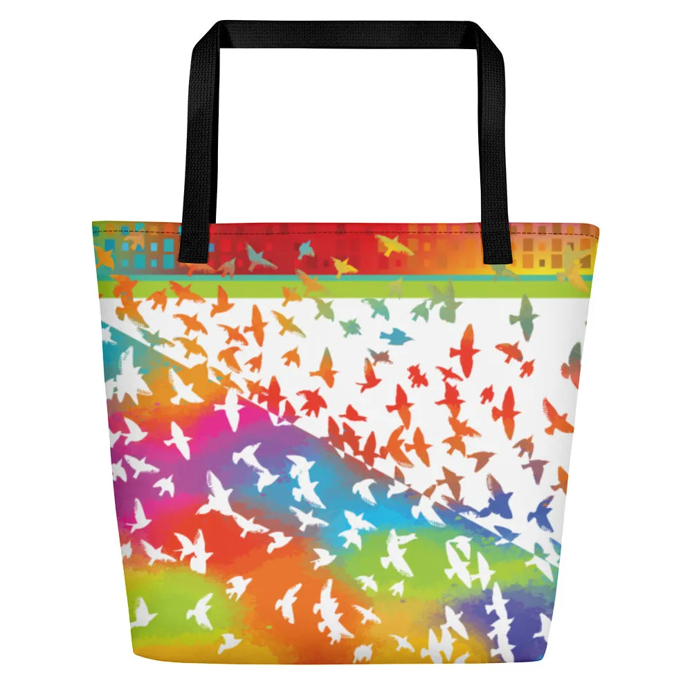 Neon Birds in Flight - Beach Bag