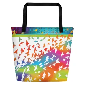 Neon Birds in Flight - Beach Bag