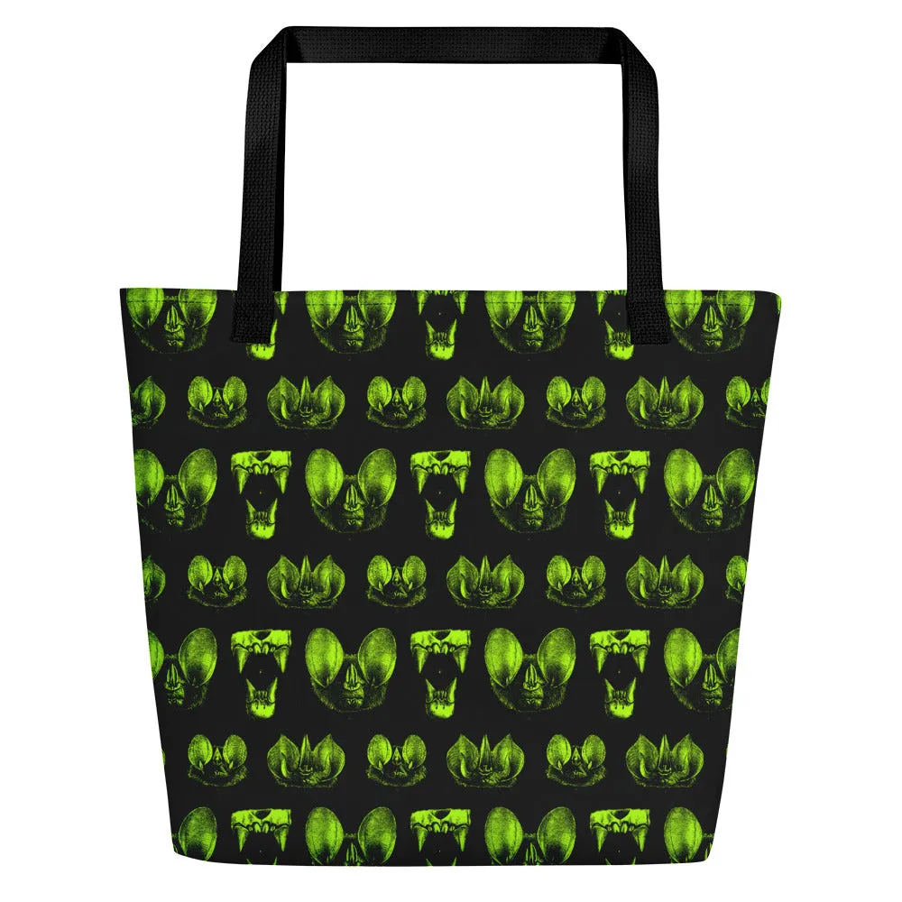 Neon Green Bat Diagram Beach Bag
