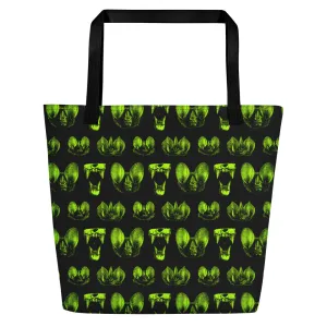 Neon Green Bat Diagram Beach Bag