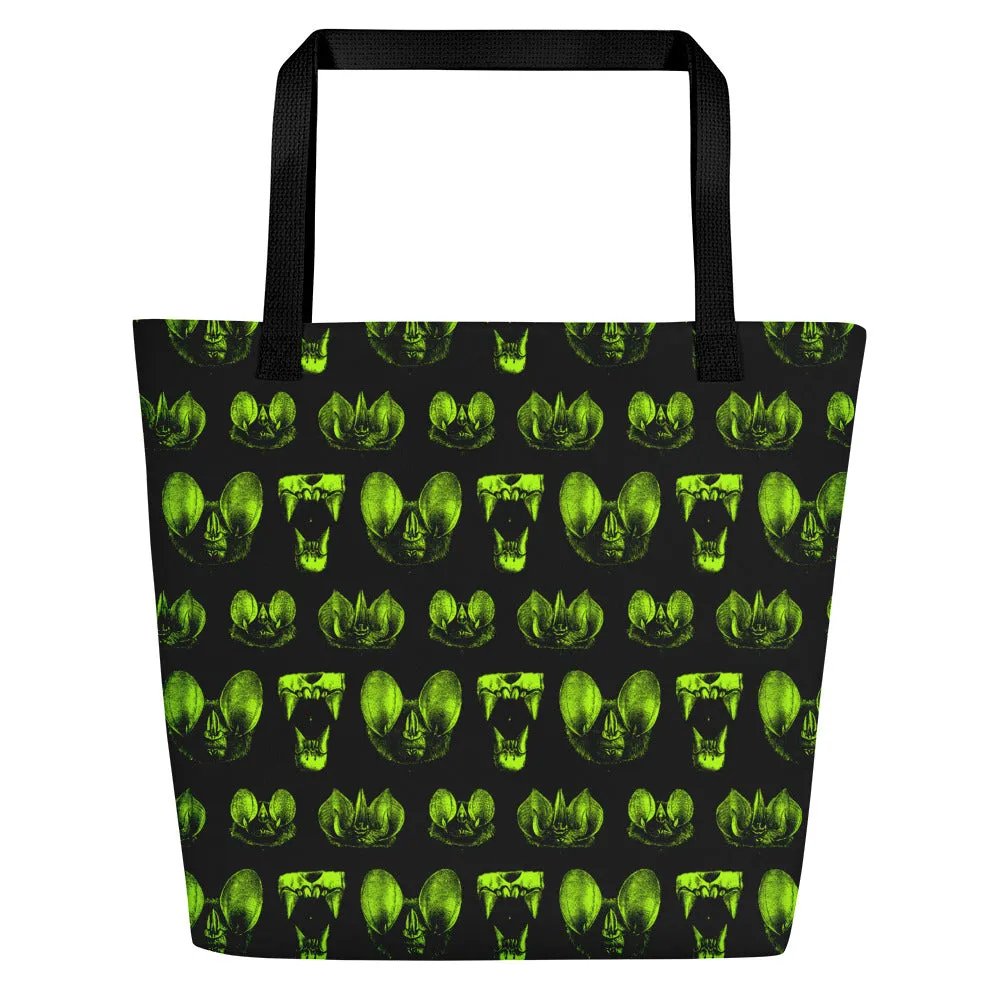 Neon Green Bat Diagram Beach Bag