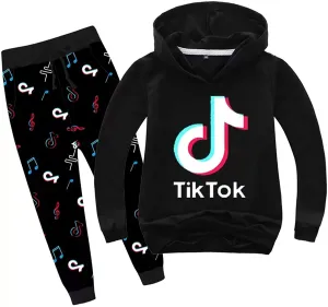 New Boys Girls TIK Tok Pull Over Long Sleeve Hoodie and Sweatpant Set, Sz 8-10