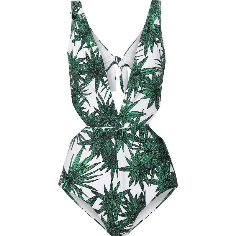One Piece Strappy biquini High Waist Women cut Bamboo bikiniFemale Bathing Suits Monokini S61A432R