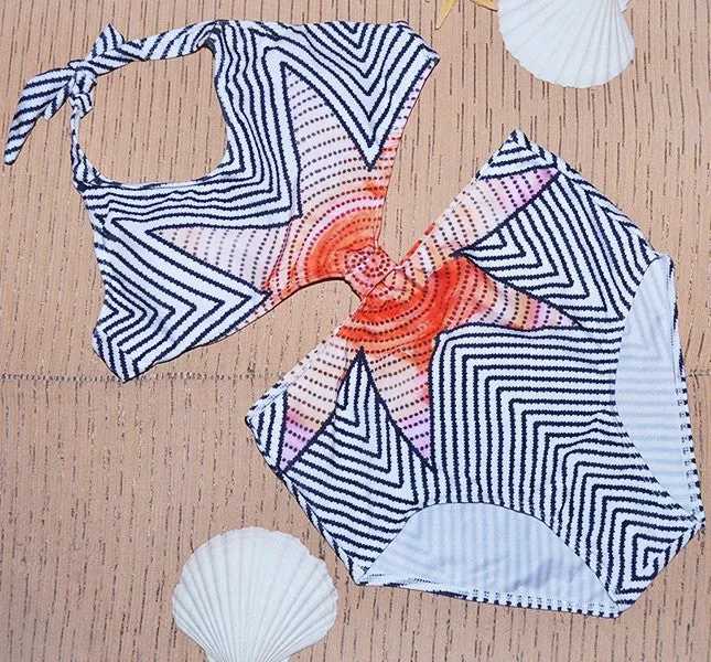 One Piece Strappy biquini High Waist Women cut Bamboo bikiniFemale Bathing Suits Monokini S61A432R