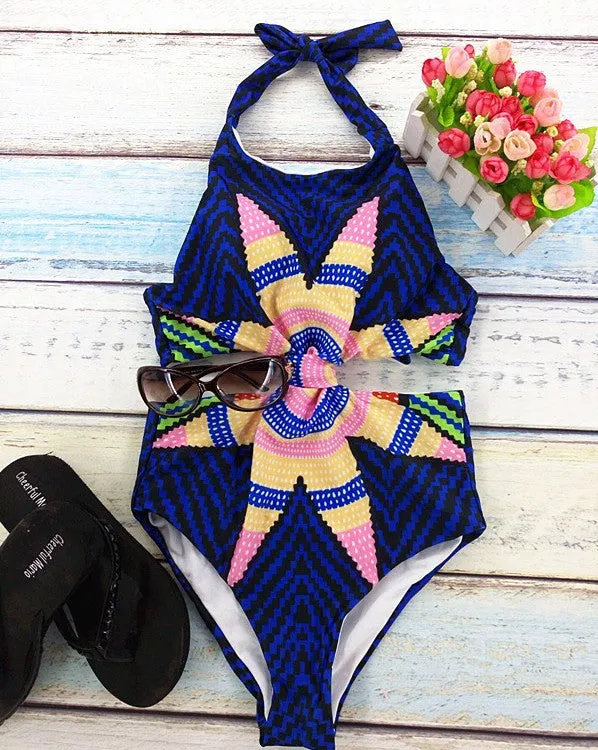 One Piece Strappy biquini High Waist Women cut Bamboo bikiniFemale Bathing Suits Monokini S61A432R