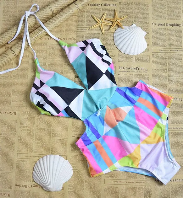 One Piece Strappy biquini High Waist Women cut Bamboo bikiniFemale Bathing Suits Monokini S61A432R