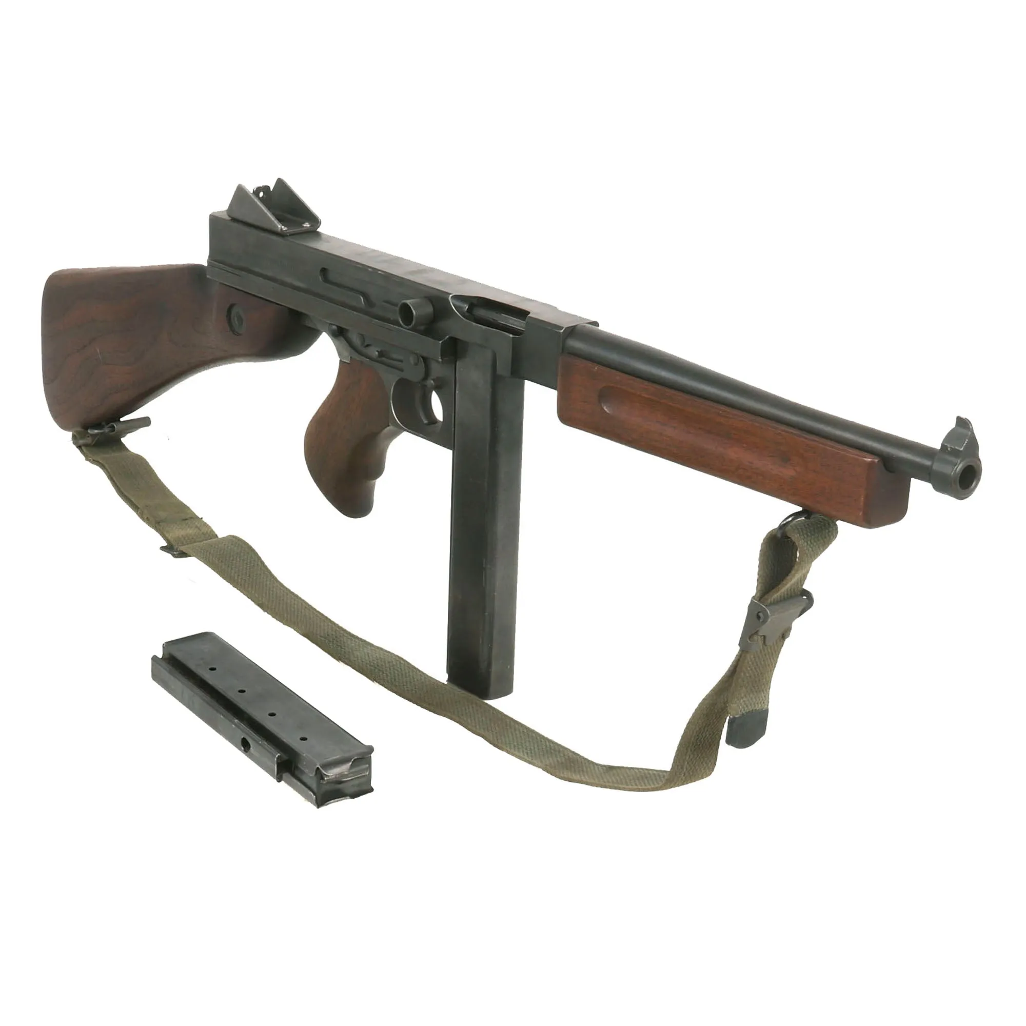 Original U.S. WWII Thompson M1 Display Submachine Gun by Auto Ordnance Serial NO. 218512 with Sling - Original WWII Parts