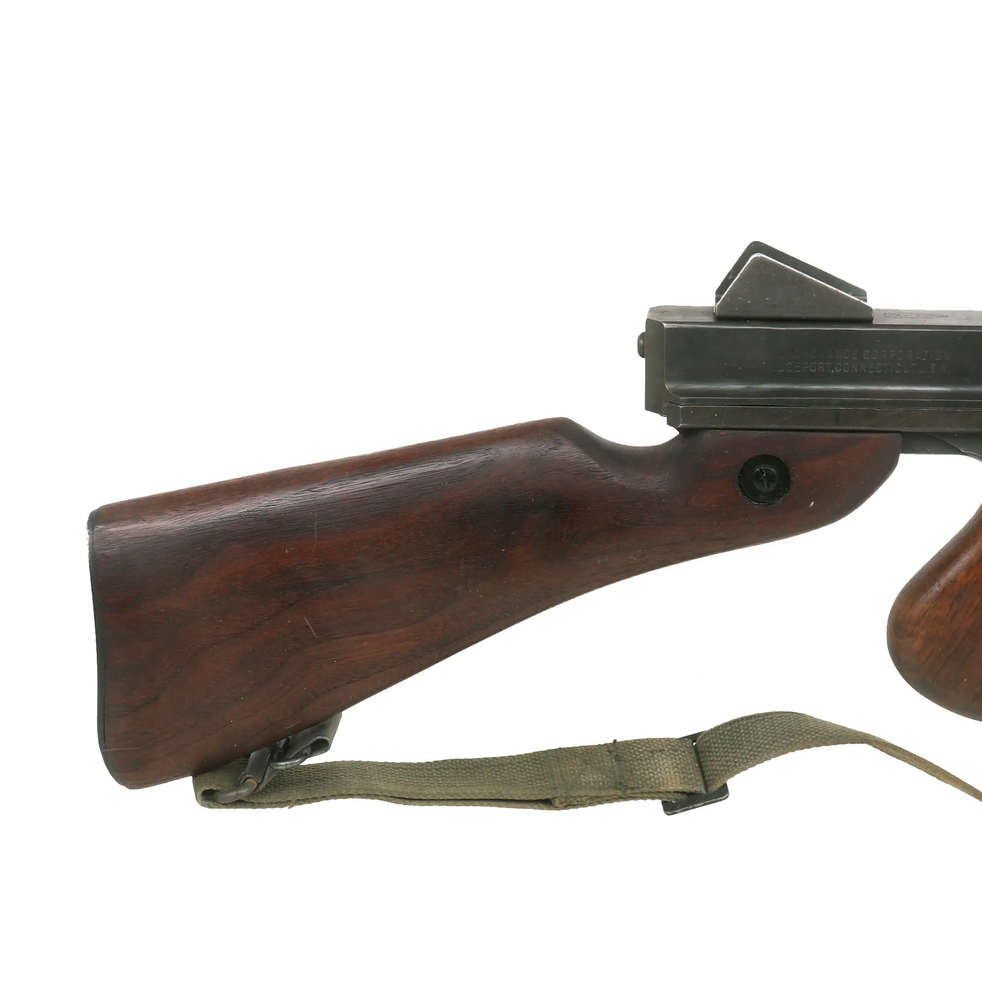 Original U.S. WWII Thompson M1 Display Submachine Gun by Auto Ordnance Serial NO. 218512 with Sling - Original WWII Parts