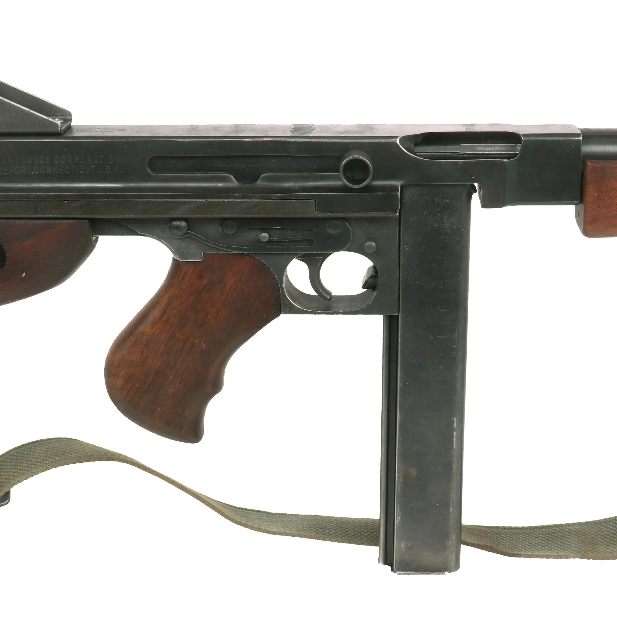 Original U.S. WWII Thompson M1 Display Submachine Gun by Auto Ordnance Serial NO. 218512 with Sling - Original WWII Parts