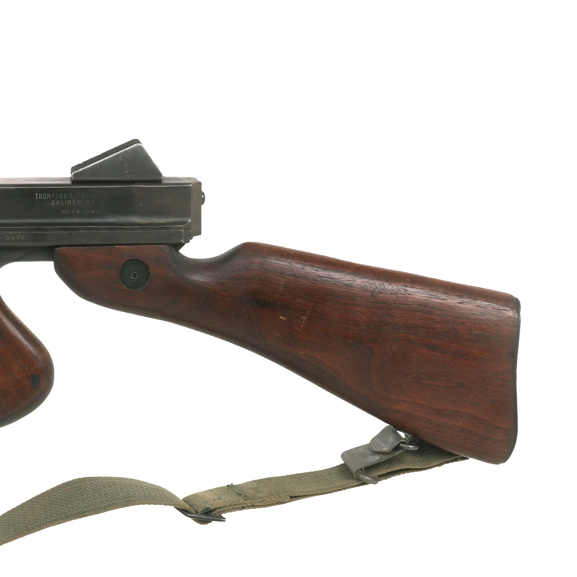 Original U.S. WWII Thompson M1 Display Submachine Gun by Auto Ordnance Serial NO. 218512 with Sling - Original WWII Parts