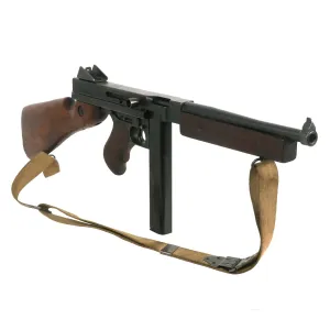Original U.S. WWII Thompson M1A1 Display Submachine Gun Serial 365992 with NOBUCKL Sling & Magazine - Original WWII Parts