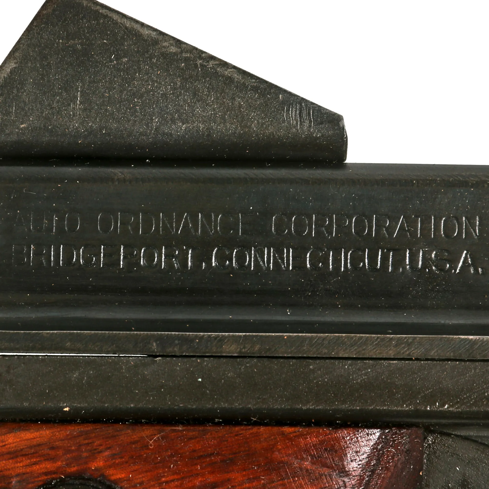 Original U.S. WWII Thompson M1A1 Display Submachine Gun Serial 365992 with NOBUCKL Sling & Magazine - Original WWII Parts