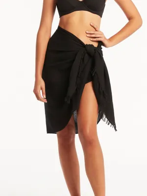 Overswim Frayed Sarong in Black