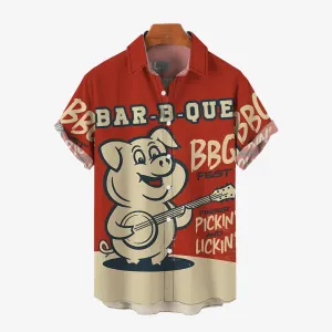 P-Chef BBQ Printed Bamboo Linen Short Sleeve Shirt