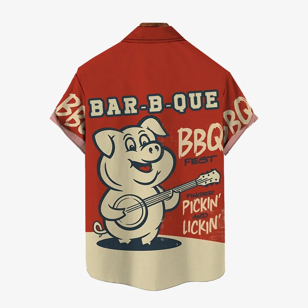 P-Chef BBQ Printed Bamboo Linen Short Sleeve Shirt