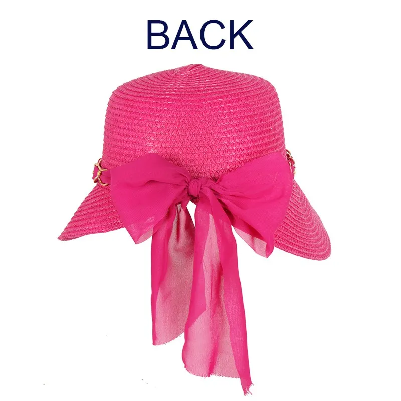 Paper Braid Sun Hat with Sheer Bow Chain Link Details