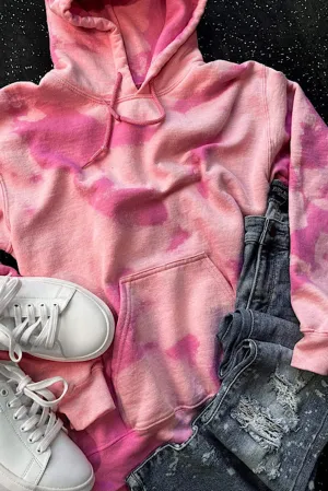 Peach Blossom Tie-dye Print Casual Hoodie